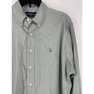 Polo Ralph Lauren Shirt Mens 16.5‎ 34/35 Green Blue Embroidered Pony Long Sleeve